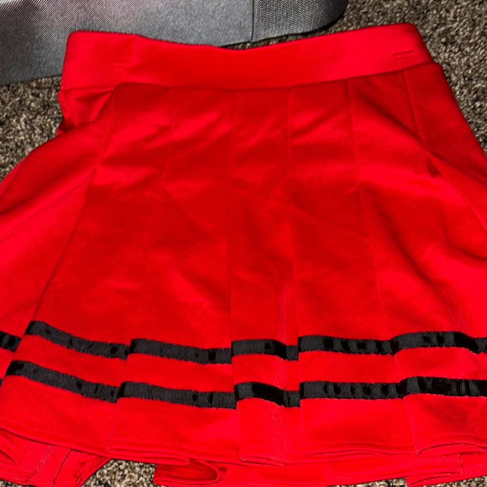 Red Pleated Skater Mini Skirt